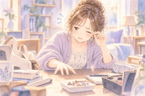 眼鏡がなく周囲を探す女性