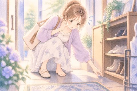 片方の靴だけを履いて困る女性
