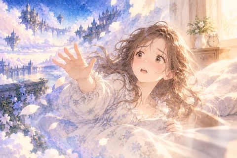 夢だと気づき朝の光へ目覚める大人の女性