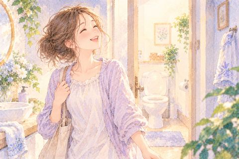 トイレを出てすっきりした表情の女性