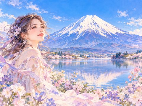 澄んだ青空の下に雪化粧した富士山が堂々とそびえる夢