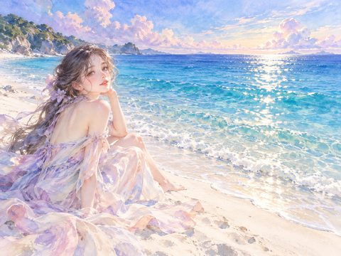 透明な青い海と静かな波が広がる美しい海辺の夢
