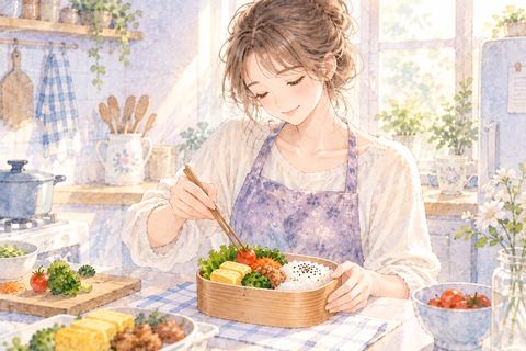 自分用のお弁当を丁寧に作る大人の女性