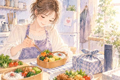 恋人のためのお弁当を作る大人の女性