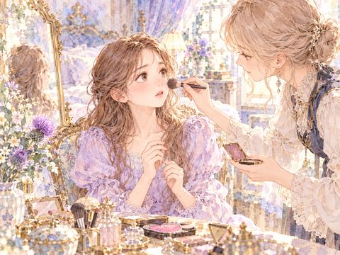 見知らぬ女性にメイクされ戸惑う女性