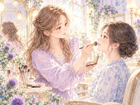 初対面の女性に似合うメイクを丁寧に施す女性