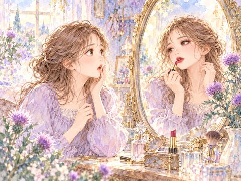 鏡の中の別人のように華やかな顔に戸惑う女性