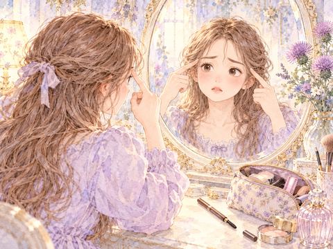左右の眉が不ぞろいになり困った顔をする女性