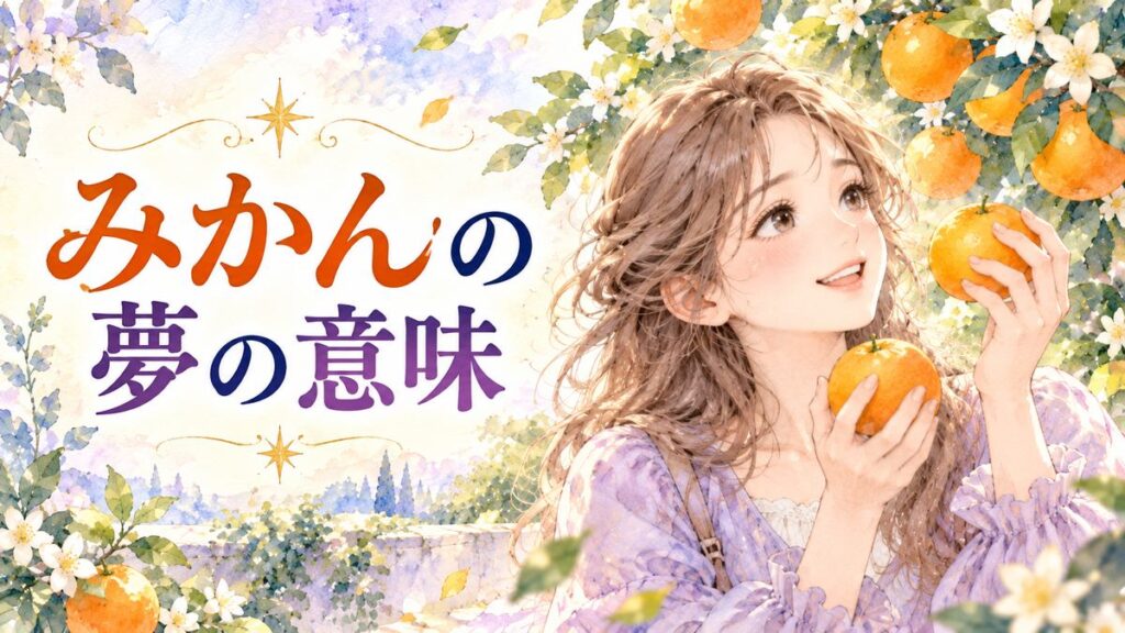 熟したみかんを手に優しく微笑む大人の女性と、光に包まれたみかんの木