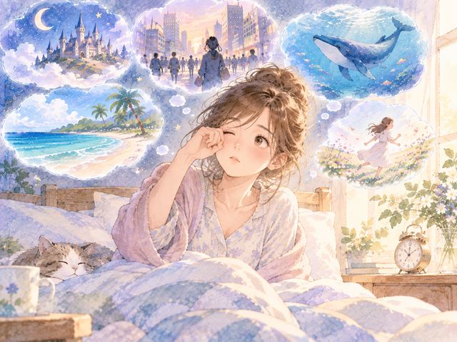 夢の余韻を感じながら朝の体調を確かめる女性