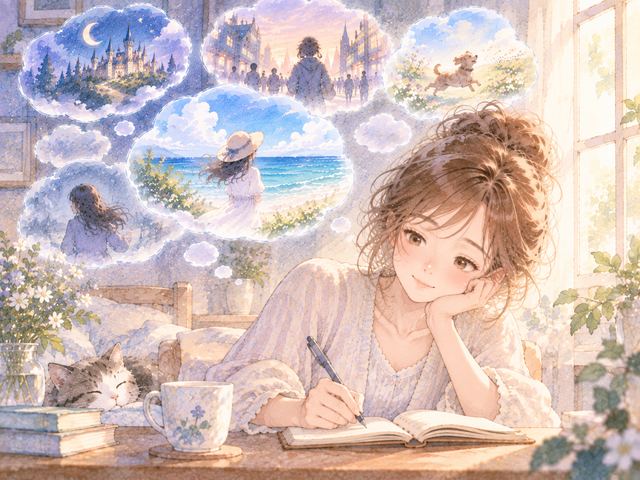 朝に印象的な夢だけをノートへ書き留める女性