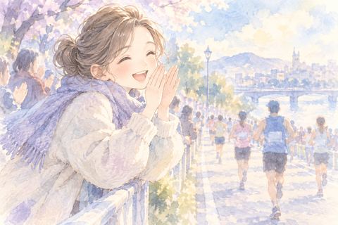 沿道からランナーを応援する大人の女性