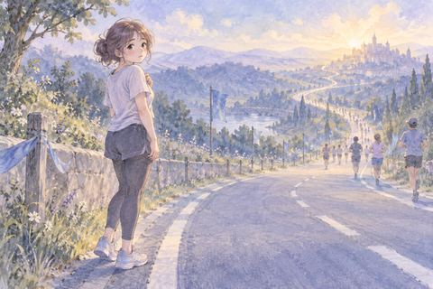 コース途中で立ち止まる大人の女性