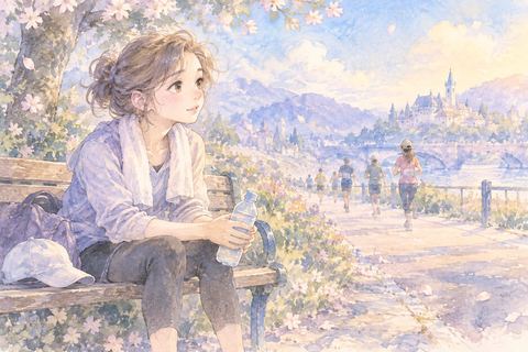 マラソンを棄権して休む大人の女性