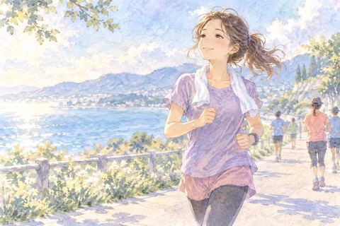 穏やかな表情でゆっくり走る大人の女性