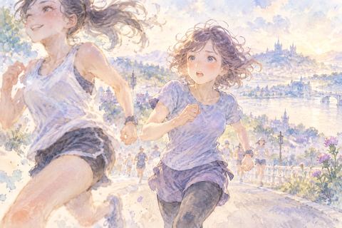 他の走者に追い抜かれ焦る大人の女性