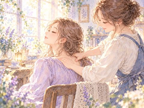 背中を優しく揉まれ安心して身を任せる女性