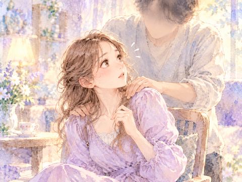 見知らぬ人物に肩を揉まれ戸惑う女性