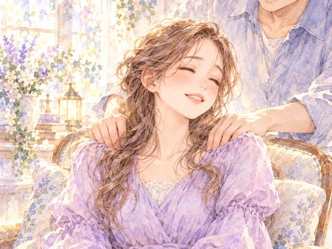 肩を優しく揉まれ心地よさそうに目を閉じる女性