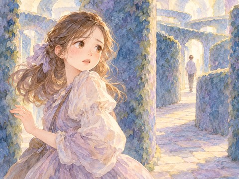 迷路の曲がり角で同行者とはぐれ不安そうに探す女性