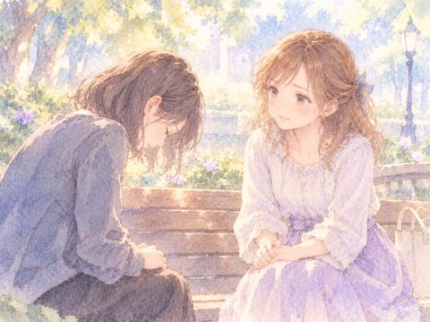 意地悪した相手と向かい合い穏やかに話す女性