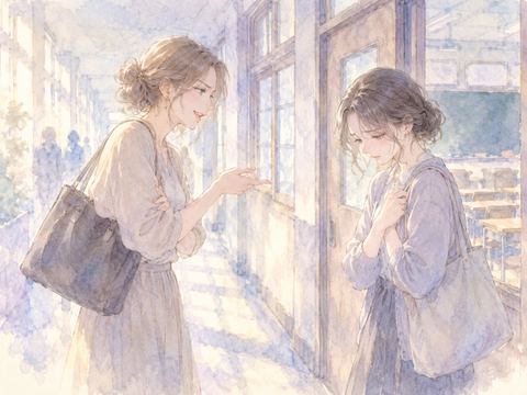 昔の同級生に再び嫌味を言われて俯く大人の女性