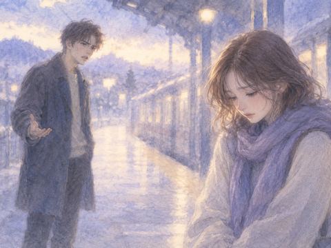 昔の恋人に責められて悲しげに俯く女性