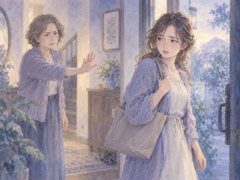 外出を止める母親の前で困った表情をする大人の娘