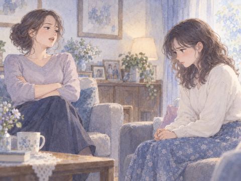姉に見下すような態度を取られて悔しそうな女性