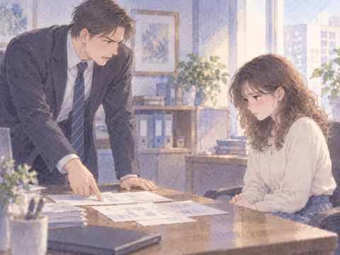 職場で上司に資料をけなされて落ち込む女性