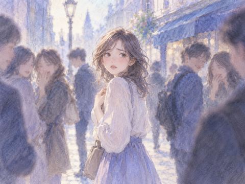 見知らぬ人たちに笑われて戸惑う女性