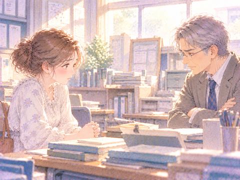 苦手だった厳しい恩師を前に身構える大人の女性
