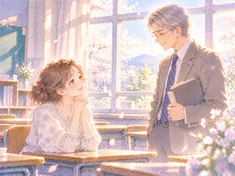 亡くなった恩師の穏やかな笑顔を懐かしそうに見つめる女性