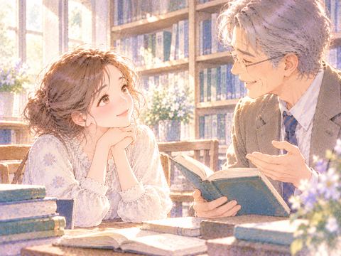 尊敬する恩師を憧れのまなざしで見つめる大人の女性