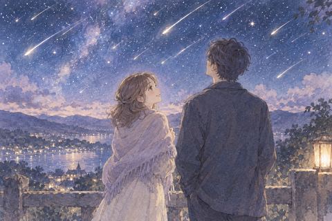 好きな男性と流星群を見上げる大人の女性