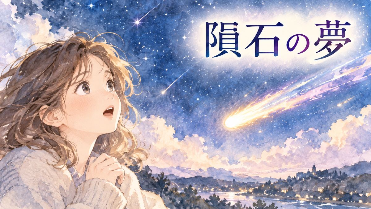 夜空の隕石を驚きながら見上げる大人の女性
