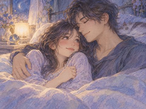 恋人の甘い吐息を聞き、頬を染めて見つめる女性