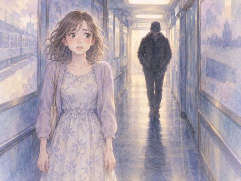 狭い通路で不審な人物を前に、怖くて動けなくなる大人の女性