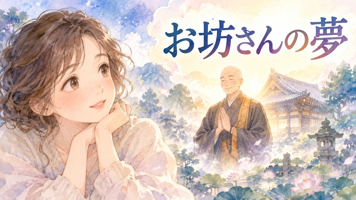 夢のお坊さんを見つめる大人の女性