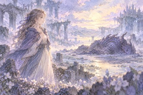 倒れた化け物を前に安堵する大人の女性