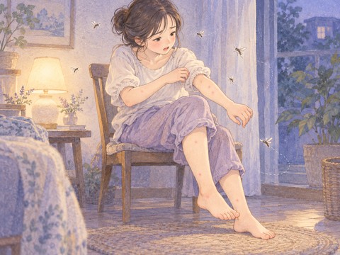 腕や足を何か所も蚊に刺され困っている女性