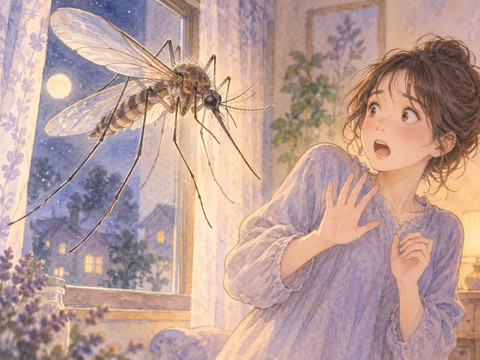 手のひらほどある大きな蚊を見て驚く女性