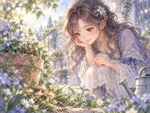 頭に小さなきのこが生え鏡を見て驚く女性