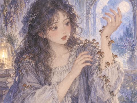 カビの生えた傷んだきのこを見て残念そうにする女性