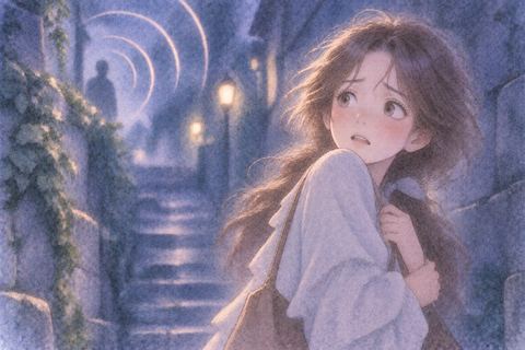 暗がりの呼び声に身構える大人の女性