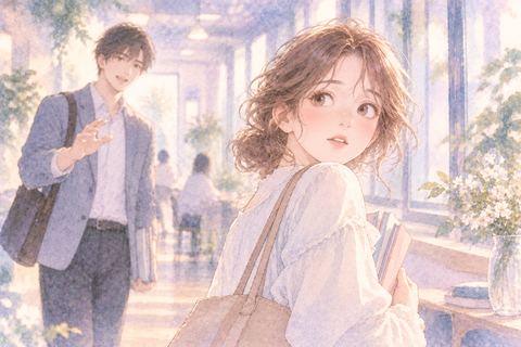 知人の男性に呼ばれて振り向く大人の女性