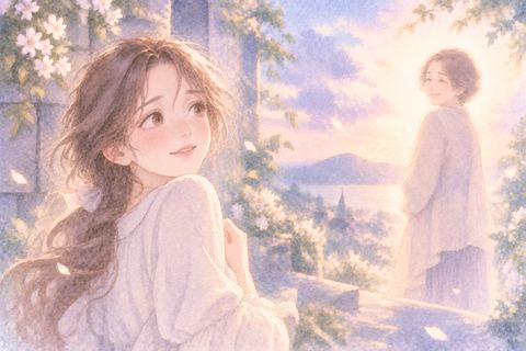 懐かしい故人の姿を見つめる大人の女性