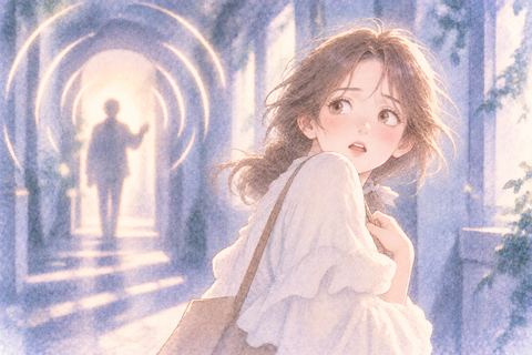 大きな呼び声に驚いて振り向く大人の女性