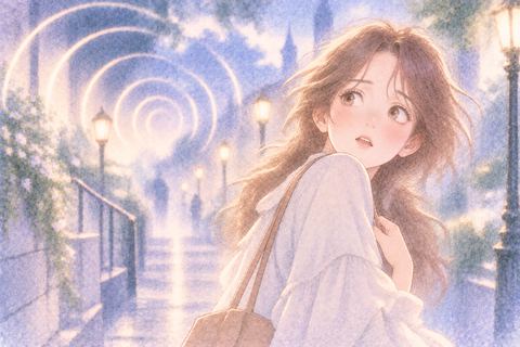 繰り返す呼び声を気にして立ち止まる大人の女性