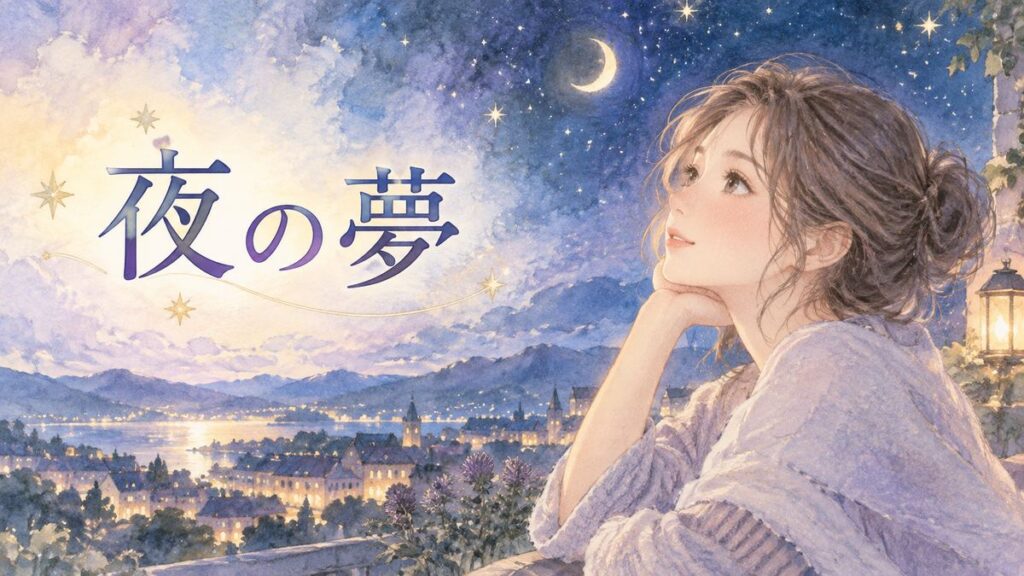夜空と街の光を見つめる大人の女性
